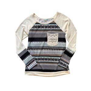 PS Kate Women's Top NWT Fair Isle‎ Striped Knit Long Sleeve Cozy Nordic